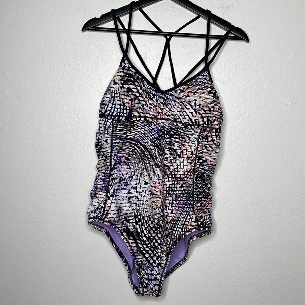 Zella One Piece Strappy Back Print One Piece Swimsuit Size Large